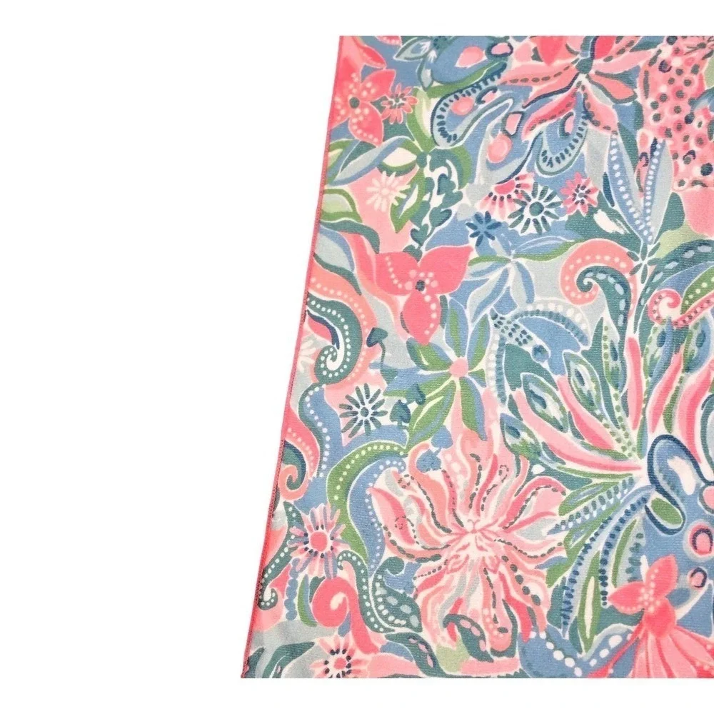 Lilly Pulitzer Pink Leopard Floral Oversized Beach Towel 72x42 Blue Teal‎
